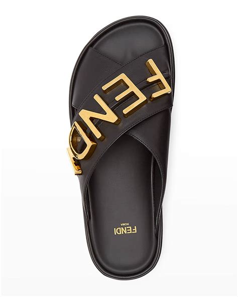 fendi flat logo sandals|Fendi logo wedge sandals.